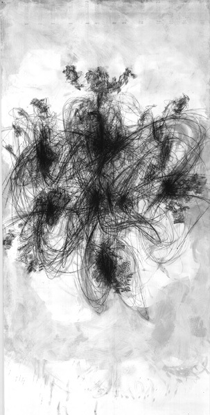MICHAEL S. LEE - Steer Into What It Will Be - Inchiostro e carbone su carta, 2011 - 116 x 224 x 5,5 cm incorniciato